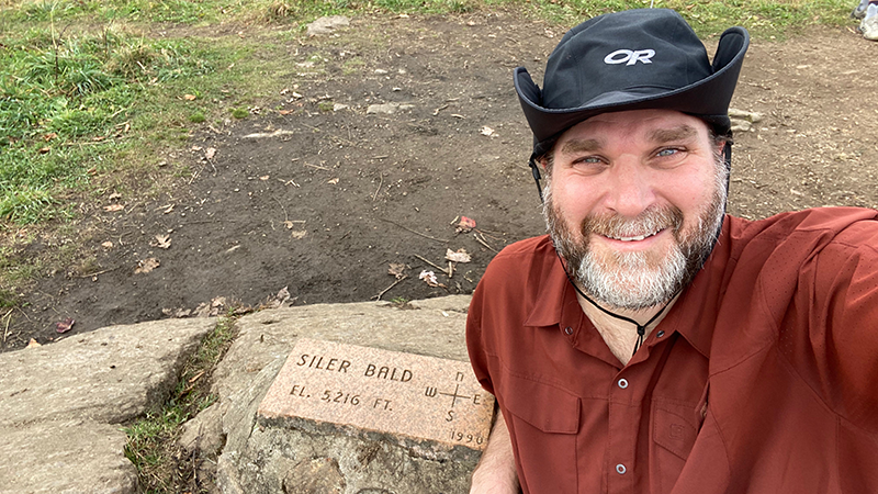 Eric Siegel at the top of Siler Bald in 2020